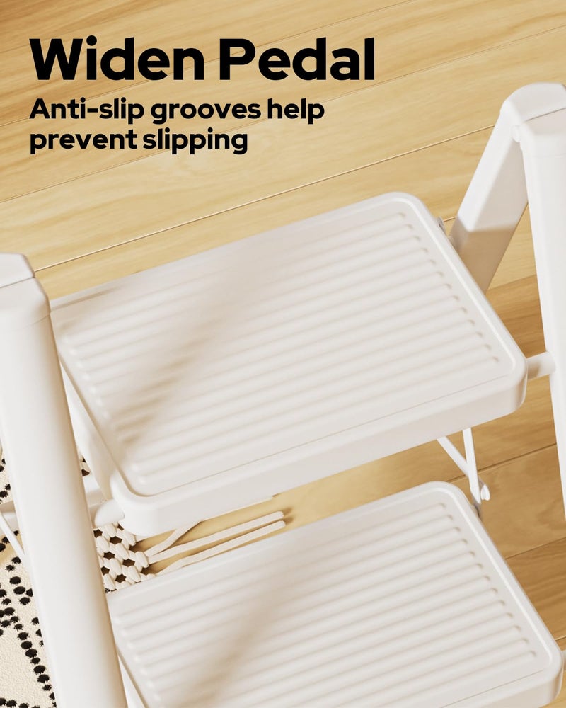 GameGem 4 Step Ladder Folding Step Stool Stepladders with Anti-Slip and Wide Pedal for Home and Kitchen Use Space Saving (White) - Image 3