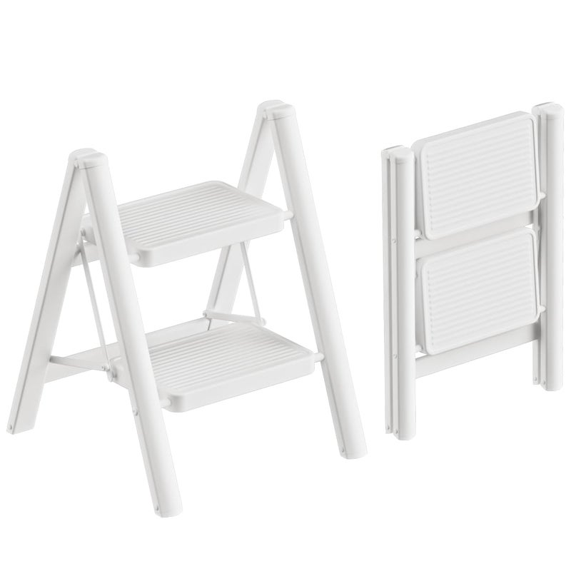 GameGem 4 Step Ladder Folding Step Stool Stepladders with Anti-Slip and Wide Pedal for Home and Kitchen Use Space Saving (White) - Image 1