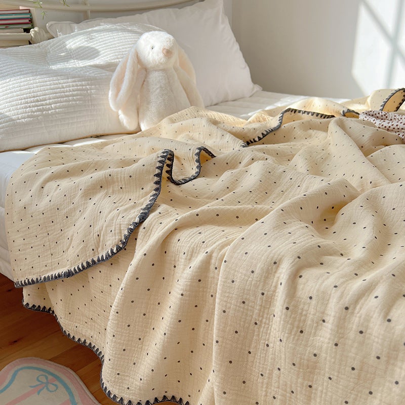 Class A Maternal and Infant Grade Cotton Wrinkle Yarn Blanket Multifunctional Summer Blanket Baby Blanket Bath Towel Office Nap small black dot 