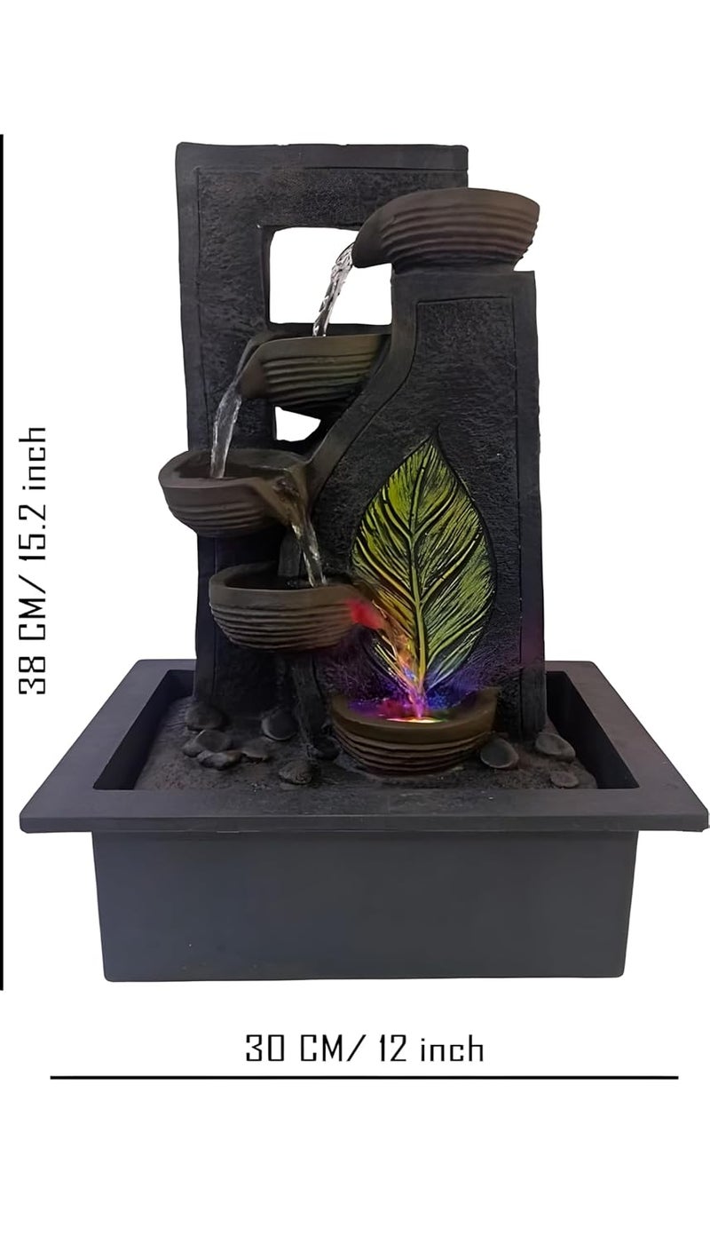 Tabletop Waterfall Fountain with LED Lights Indoor Decorative Water FeatureFree Electric Pump Brown  - Image 2