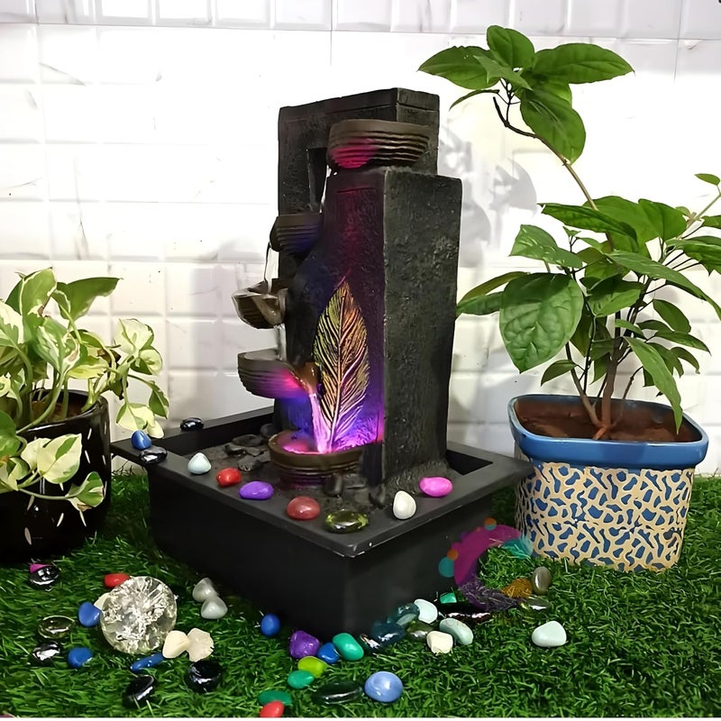 Tabletop Waterfall Fountain with LED Lights Indoor Decorative Water FeatureFree Electric Pump Brown  - Image 1