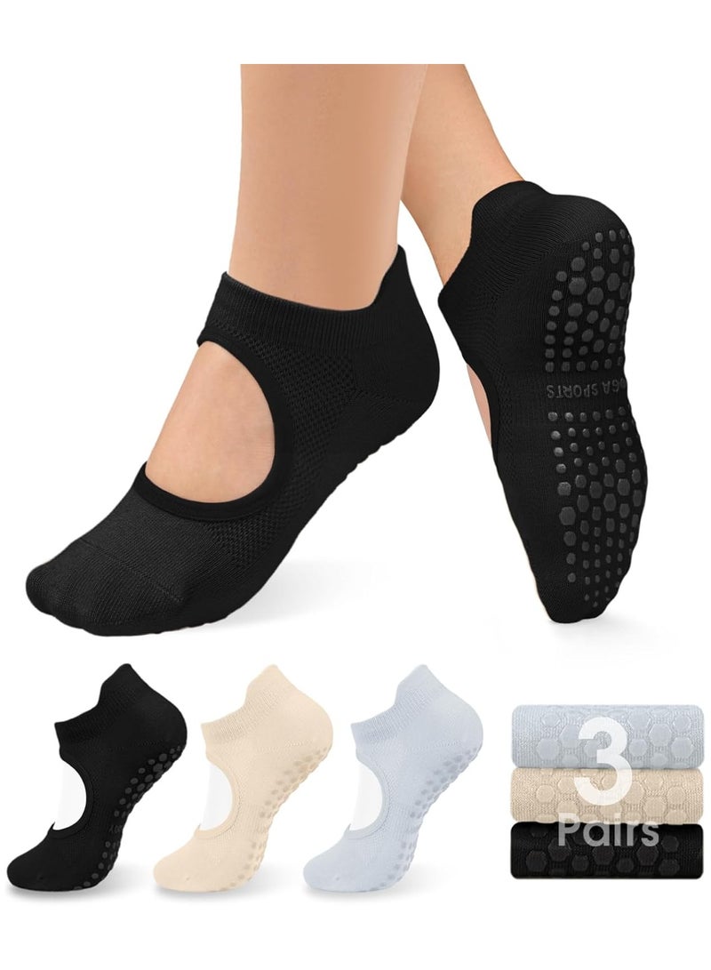 3 Pairs Pilates Grip Socks for Women,Non Slip Yoga Socks - Image 1