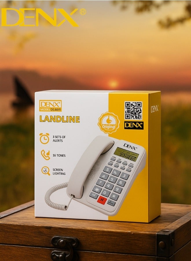 DENX Landline Phone – Model DX3611 | Backlit Display, 16 Ringtones, 3 Alarm Settings, User-Friendly Design with Large Buttons for Easy Operation - Image 3