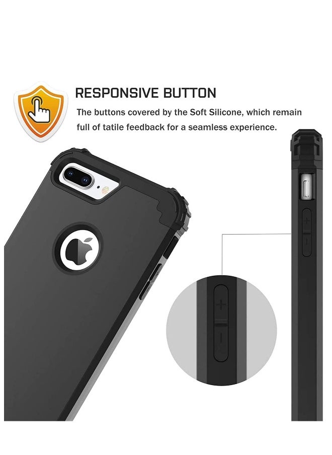 For Iphone 8 Plus And For Iphone 7 Plus Case, 3 In 1 Hybrid Hard Plastic Soft Rubber Heavy Duty Rugged Bumper Shockproof Full-Body Protective Phone Cover Black
