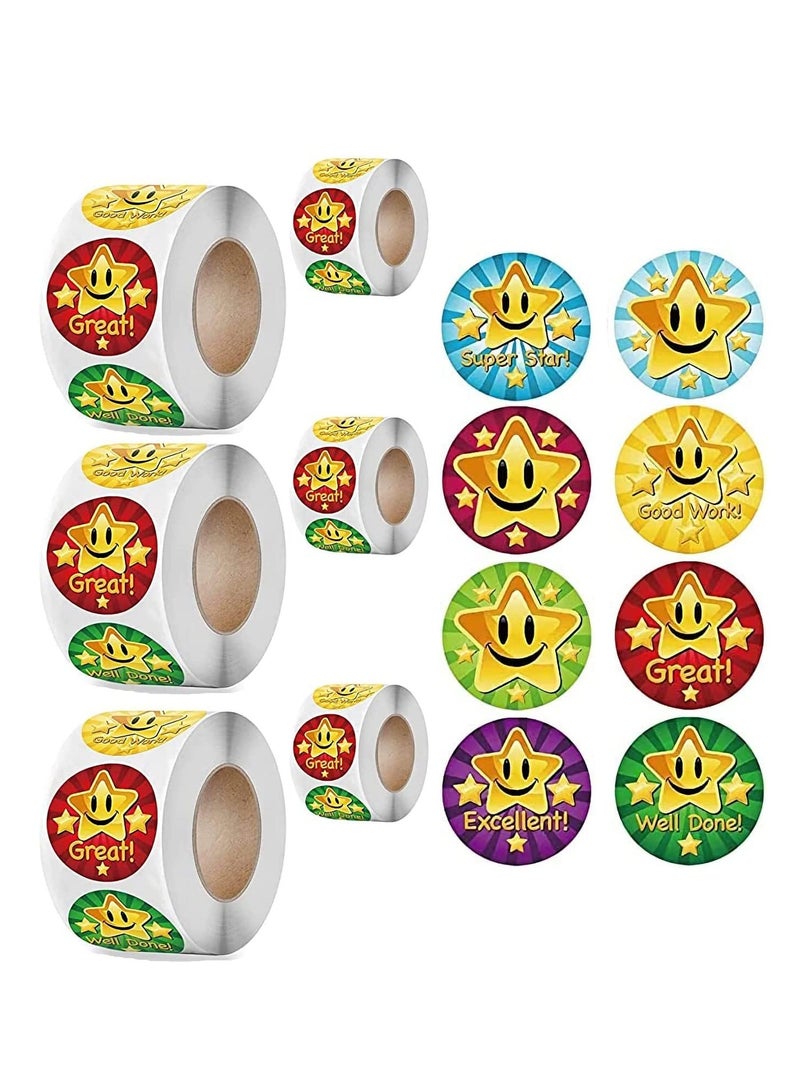 Excefore Reward Stickers for Teachers 6 rolls 3000pcs Star Reward Stickers Roll for Kids Teacher Adults Parents Classroom School Work Study Training Award Gifts，Motivational Stickers - Image 1