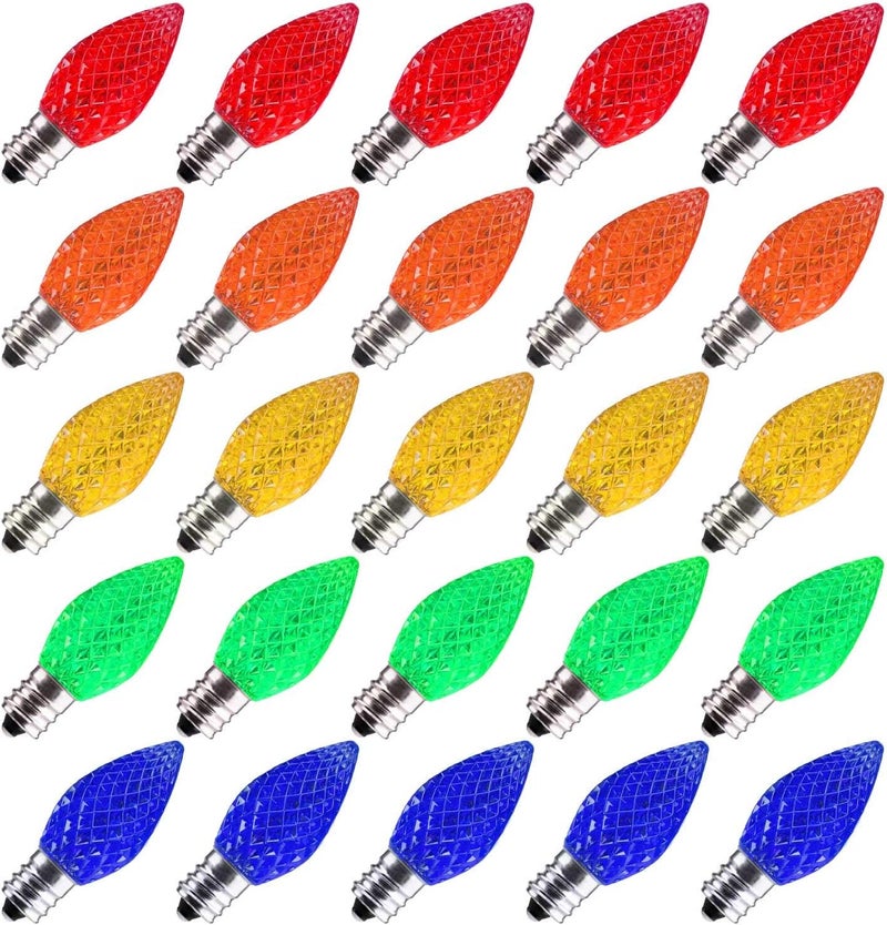 Brightown 25 Pack C7 Led Replacement Christmas Light Bulb C7 Shatterproof Led Bulbs for Christmas String Lights E12 Candelabra Base Commercial Grade Dimmable Holiday Bulbs Multicolor - Image 1