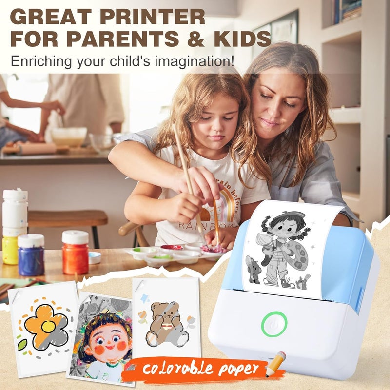 cudinham Print Pods Mini Printer, Thermal Inkless Sticker Maker with 10 Rolls Printing Paper, Pocket Printpod for phone, Impresora Portátil for Notes, Flashcards, Journal, DIY, Compatible with iOS & Android - Image 3