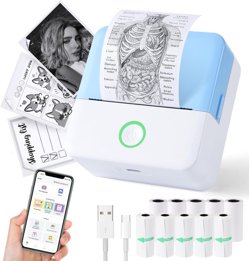cudinham Print Pods Mini Printer, Thermal Inkless Sticker Maker with 10 Rolls Printing Paper, Pocket Printpod for phone, Impresora Portátil for Notes, Flashcards, Journal, DIY, Compatible with iOS & Android - Image 1