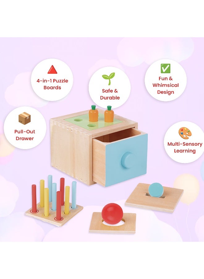 COGNIKIDS Wooden 4-in-1 Educational Cube for Toddlers – Montessori Shape Sorting Toy with Drawer Storage – Color & Shape Recognition Puzzle for Kids – Fine Motor Skill Development for Ages 3+ - Image 3