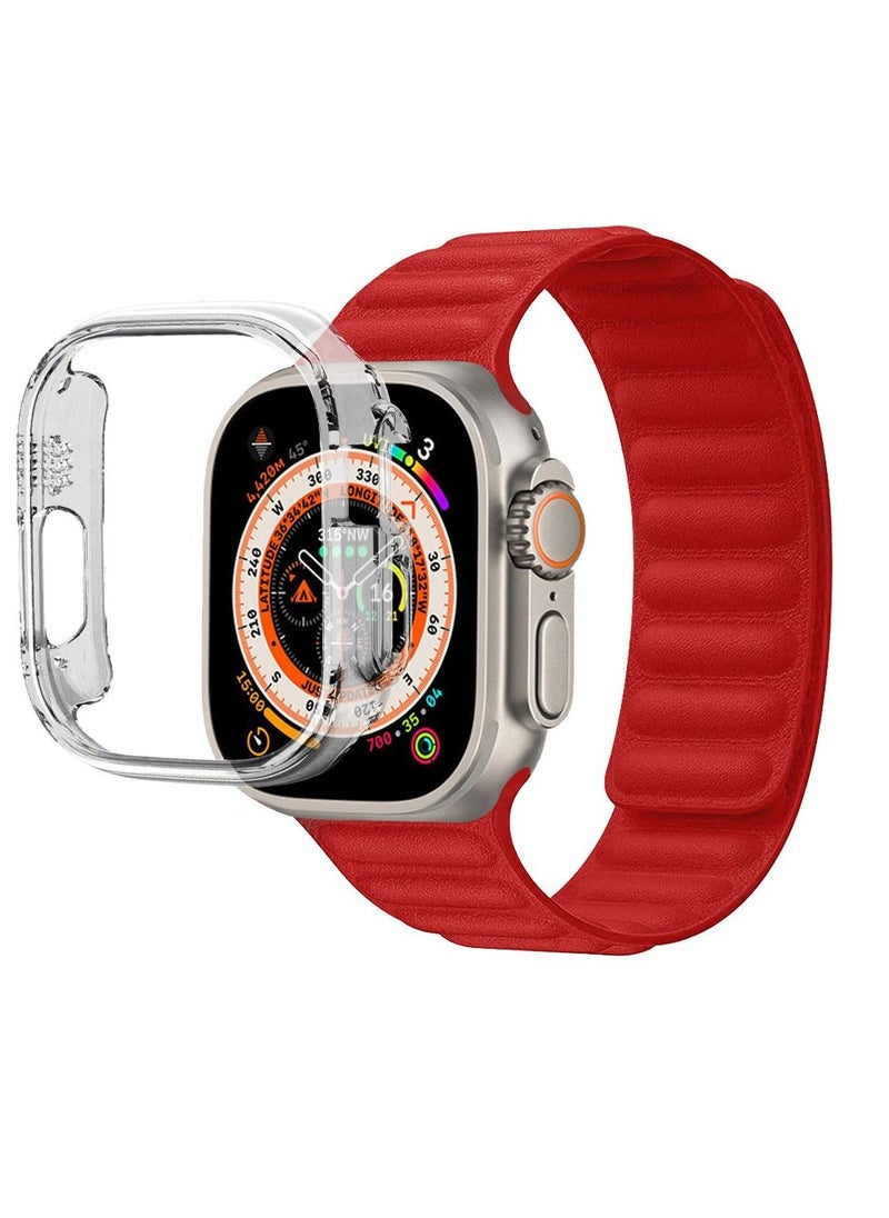CATANES - 2 Packs For Apple Watch Band 49mm Leather Link Strap Magnetic Loop Bracelet and Clear Cup Holder Red - Image 1