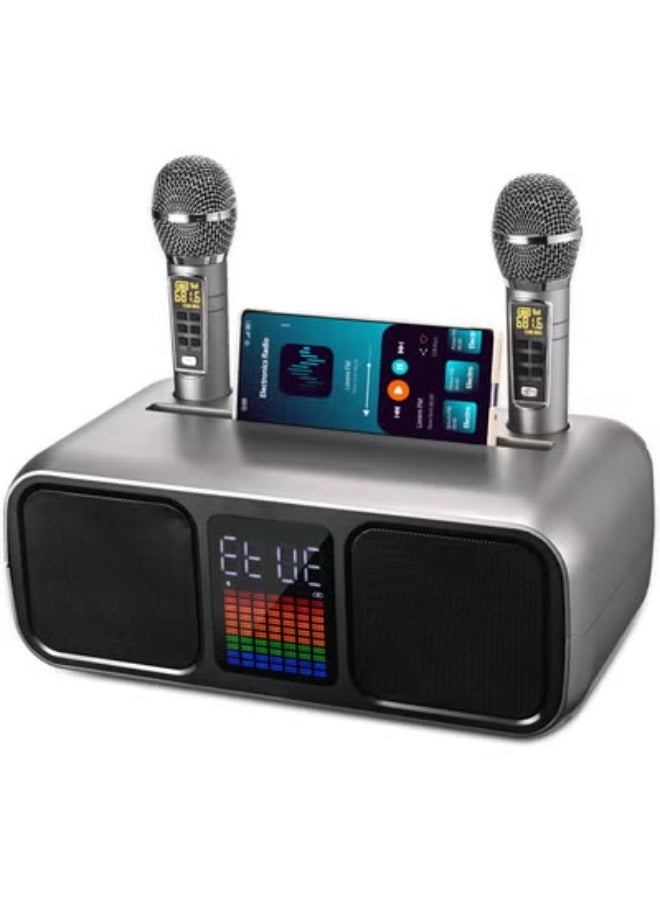 Smart Berry Portable Karaoke Machine Party Speaker with 2 Wireless Microphones, Touch Screen, LED Lights, Phone Stand, USB/TF/AUX Support, Rechargeable for Kids & Adults – Home & Outdoor Entertainment – Black - Image 1
