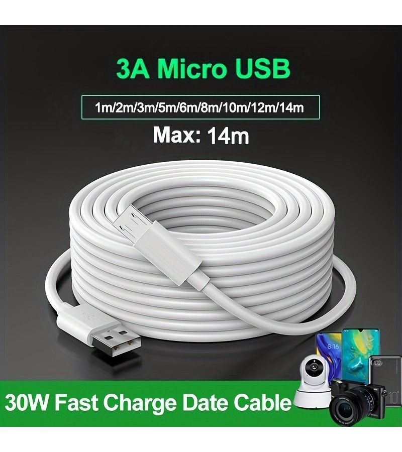 3A 30W Data Cable 6m 19.69ft Micro USB Extension Power Cord For Mobile Phones Xiaomi Monitoring Cameras Projectors - Image 2