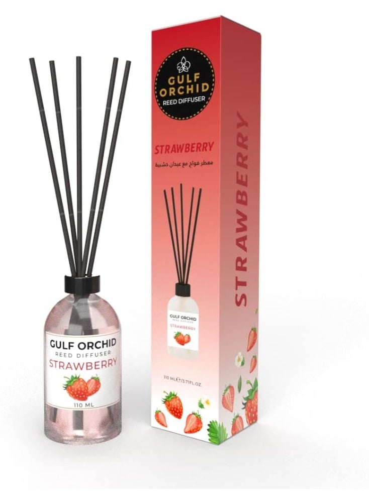 Gulf Orchid Strawberry Reed Diffuser Aromatherapy Air Freshener Fragrance - Perfect for Home,Living Room, Bedroom, Toilet, Closet & Office - 110 ml