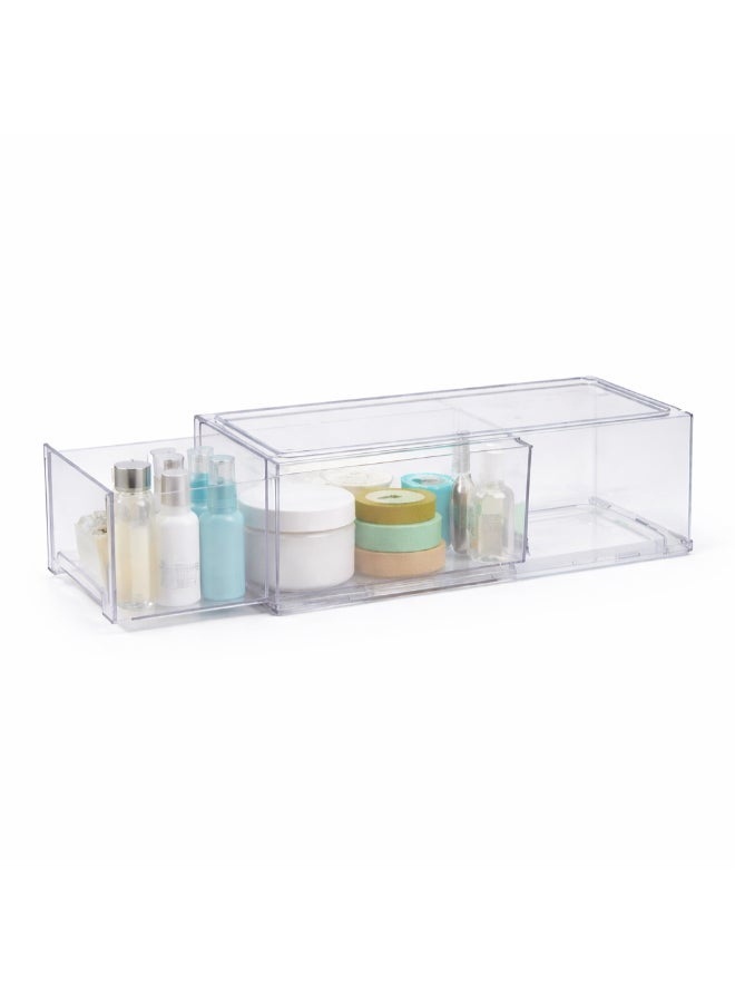 Homesmiths Stackable Clear Storage Drawer, L 33.7 × B 12 × H 11 cm | Transparent Plastic Organizer Box with Pull‑Out Drawer, Modular & Space‑Saving Storage for Home, Office, Pantry, Bathroom & Study - Image 1