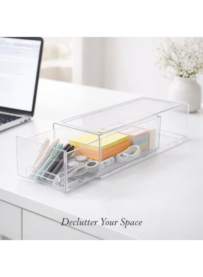 Homesmiths Stackable Clear Storage Drawer, L 33.7 × B 12 × H 11 cm | Transparent Plastic Organizer Box with Pull‑Out Drawer, Modular & Space‑Saving Storage for Home, Office, Pantry, Bathroom & Study - Image 3