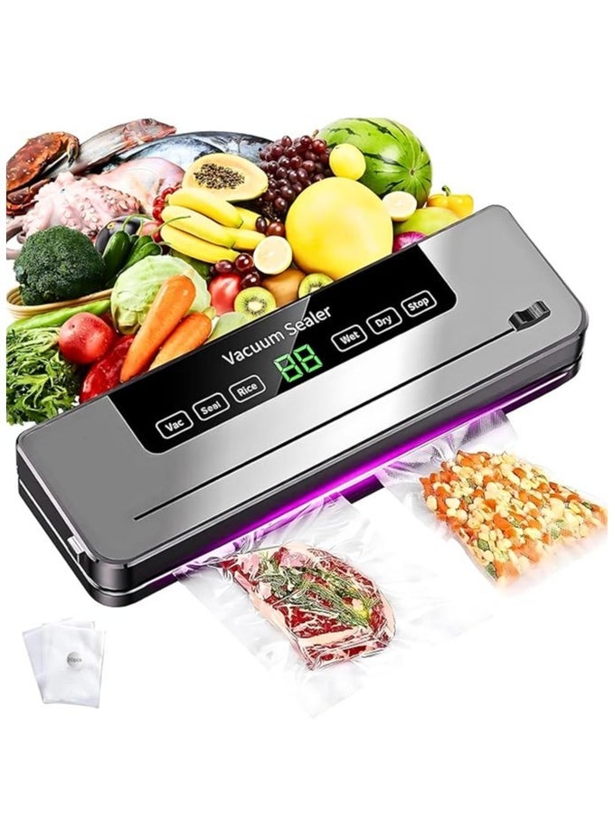 VACUUM SEALER MACHINE, 6-IN-1 WITH 50 BAGS FOOD VACUUM SEALER MACHINE, COMPACT FOOD SEALER MACHINE EASY OPTIONS FOR FOOD DRY AND MOIST TO KEEP FOOD FRESH PRESERVATION, SEALER MACHINE WITH LED INDICATOR LIGHTS BUILT-IN CUTTER