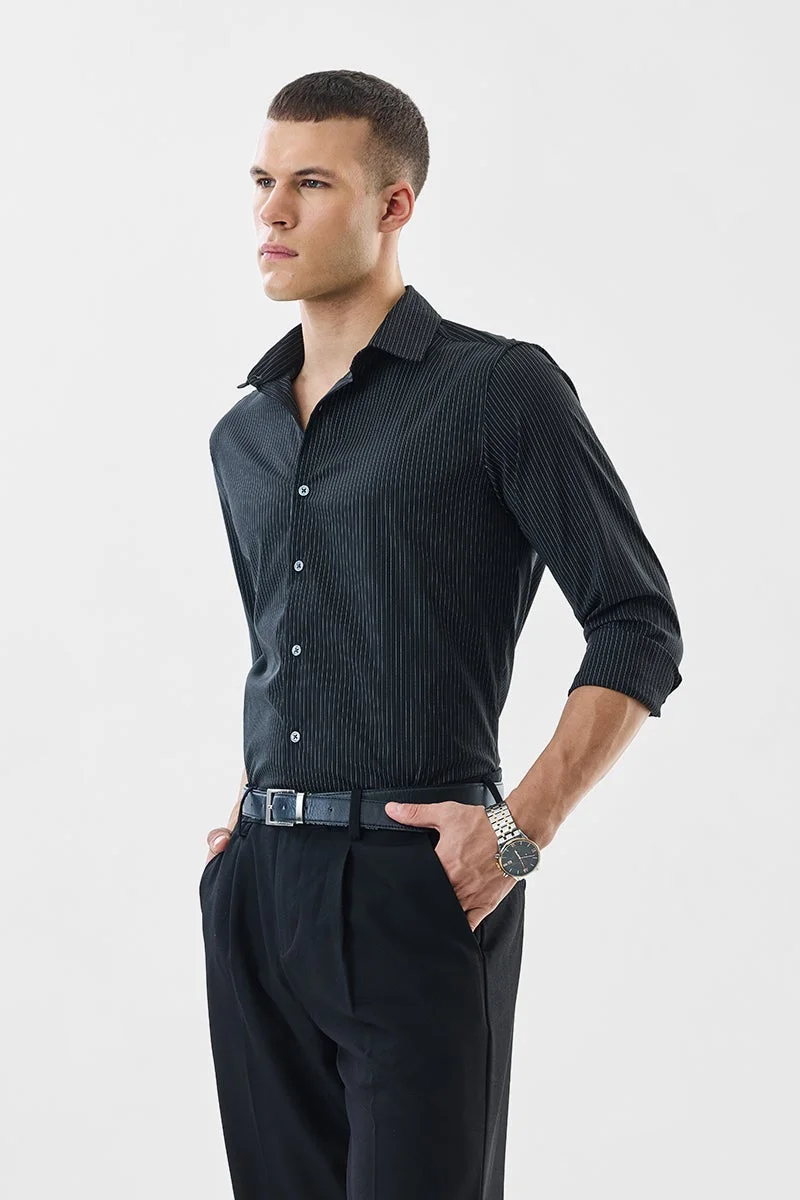 سنيتش Black Striped Long Sleeve Slim Fit Formal Luxe Shirt