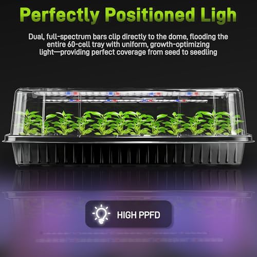 Mulctun 60-Cell Seed Starter Tray with Grow Light, Seedling Starter Trays with 4.08" Humidity Dome, Self-Watering Plant Germination Trays,Seed Starter Kit for Seeds Growing (Black) - Image 3