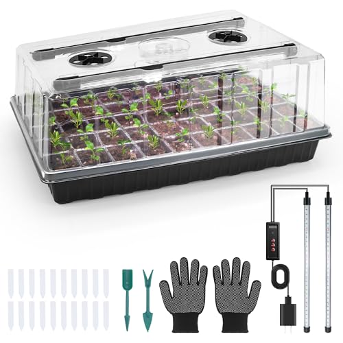 Mulctun 60-Cell Seed Starter Tray with Grow Light, Seedling Starter Trays with 4.08" Humidity Dome, Self-Watering Plant Germination Trays,Seed Starter Kit for Seeds Growing (Black) - Image 1