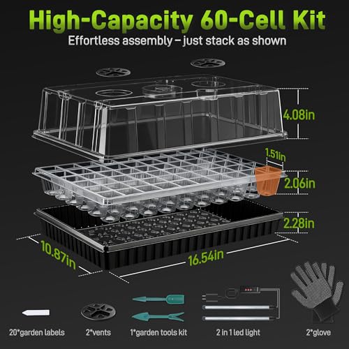 Mulctun 60-Cell Seed Starter Tray with Grow Light, Seedling Starter Trays with 4.08" Humidity Dome, Self-Watering Plant Germination Trays,Seed Starter Kit for Seeds Growing (Black) - Image 2