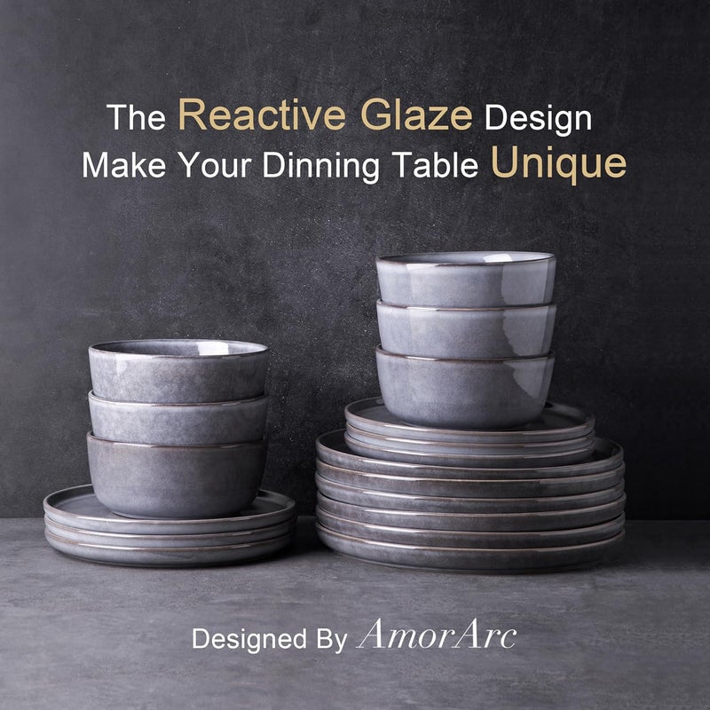 AmorArc أطقم أدوات المائدة من AmorArc من الخزف الحجري - أطباق وأوعية سيراميكية دائرية بتزجيج تفاعلي - مقاومة عالية للتشقق والرقائق - آمنة للاستخدام في الميكروويف وغسالة الصحون - خدمة لـ 8 أشخاص - مجموعة 24 قطعة - Image 2