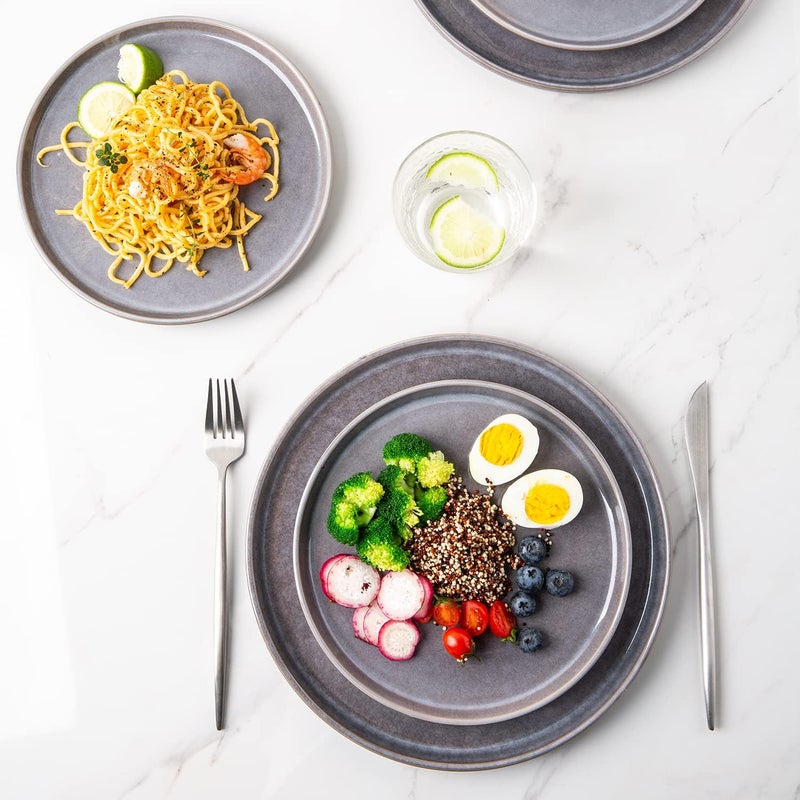 AmorArc أطقم أدوات المائدة من AmorArc من الخزف الحجري - أطباق وأوعية سيراميكية دائرية بتزجيج تفاعلي - مقاومة عالية للتشقق والرقائق - آمنة للاستخدام في الميكروويف وغسالة الصحون - خدمة لـ 8 أشخاص - مجموعة 24 قطعة - Image 3