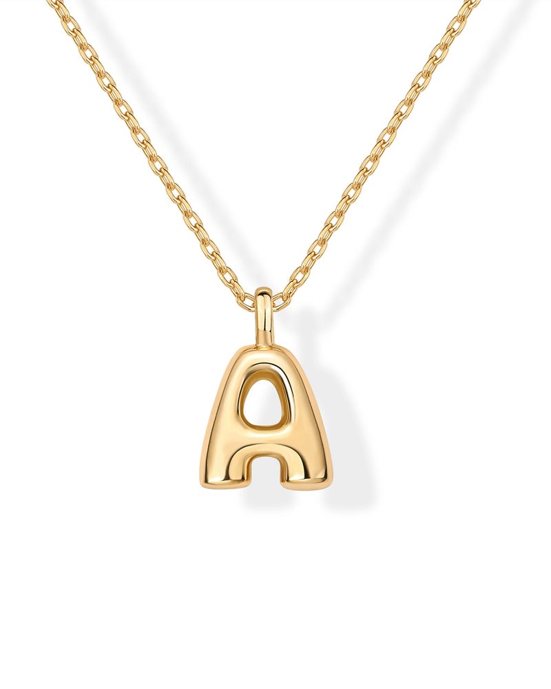 PAVOI 14K Yellow Gold Plated Dainty Chunky Bubble Initial Letter Pendant Necklace for Women - Alphabet Necklace - Letter A - Image 1