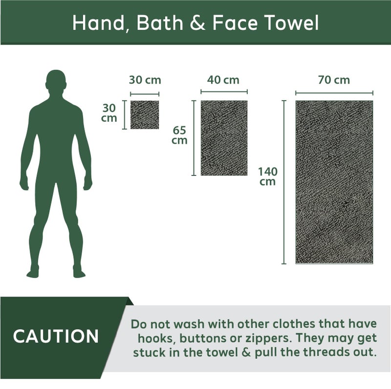HEELIUM Bamboo Towel Set (1 Bath & 1 Hand & 1 Face Towel Combo) | Towel for Men & Women | Soft, High Absorbency & Antibacterial, 600 GSM, Grey - Image 3