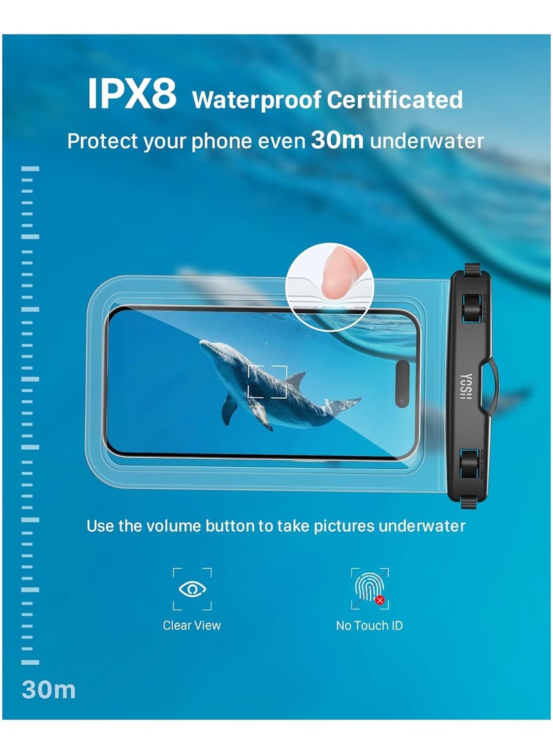 دينكس جراب هاتف مقاوم للماء، عبوة واحدة من جراب هاتف مقاوم للماء IPX8 للسباحة، جراب هاتف تحت الماء لهاتف iPhone 15 14 13 12 11 Pro XS، Samsung S24 S23 S22، Huawei P60 Mate 60 حتى 6.8 بوصة - Image 3