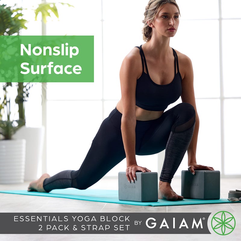 Gaiam 2-Pack Yoga Blocks & Strap Set - Black - Image 3
