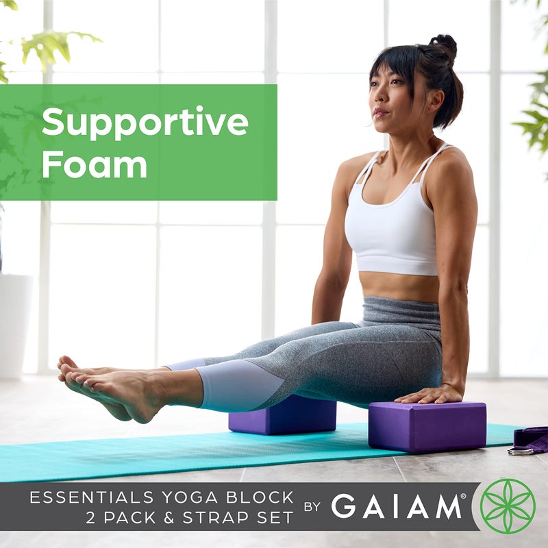 Gaiam 2-Pack Yoga Blocks & Strap Set - Black - Image 2