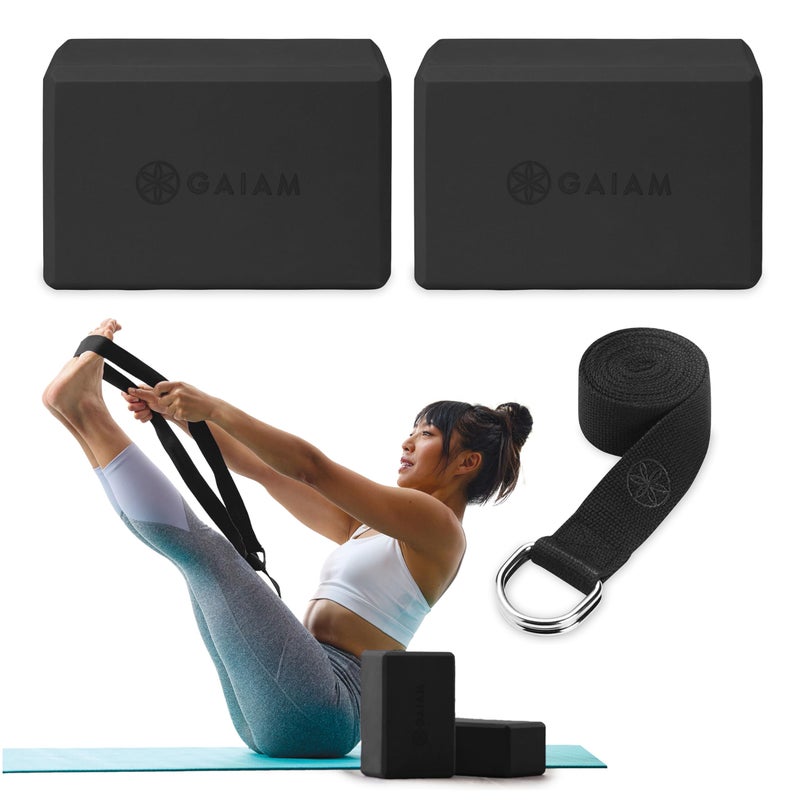 Gaiam 2-Pack Yoga Blocks & Strap Set - Black - Image 1