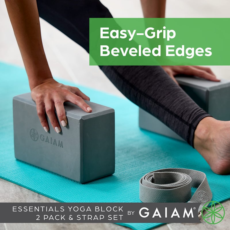 Gaiam 2-Pack Yoga Blocks & Strap Set - Black - Image 4