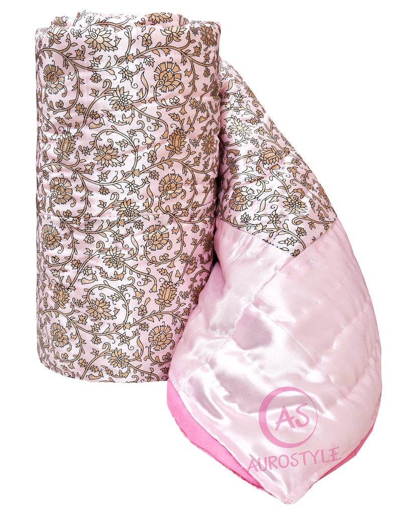 AUROSTYLE 400 TC Jaipuri Razai Rajasthani Traditional Silk Fabric Filling Pure Cotton lightweight Rajai Quilt Bedding Jaipuri Quilt Throw Blanket (Pink Floral, Double Bed 85 X 100, Pack of 1) - Image 5