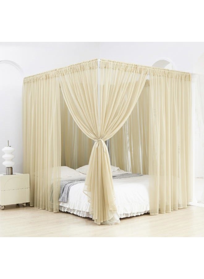 Akiky Canopy Bed Curtains 8 Panel Bed Curtains Drapes for Full Queen Size Bed Sheer Canopy Bed Drapes with Lights(Khaki) - Image 1