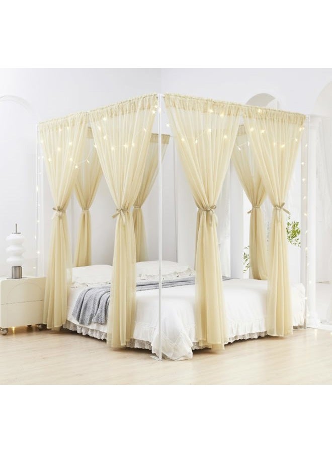 Akiky Canopy Bed Curtains 8 Panel Bed Curtains Drapes for Full Queen Size Bed Sheer Canopy Bed Drapes with Lights(Khaki) - Image 2