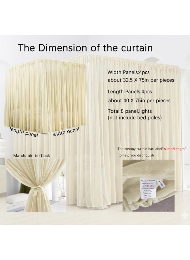 Akiky Canopy Bed Curtains 8 Panel Bed Curtains Drapes for Full Queen Size Bed Sheer Canopy Bed Drapes with Lights(Khaki) - Image 5