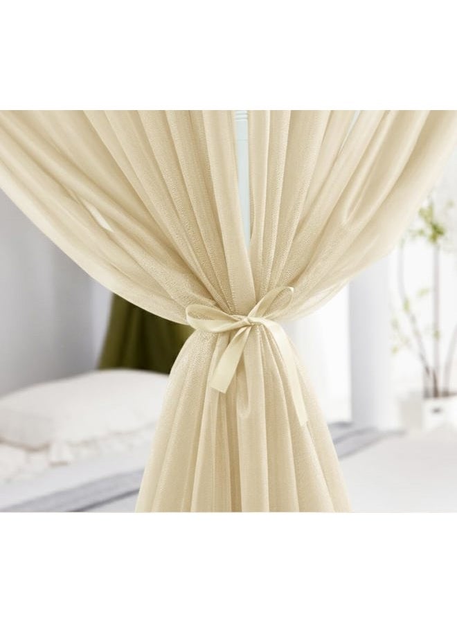 Akiky Canopy Bed Curtains 8 Panel Bed Curtains Drapes for Full Queen Size Bed Sheer Canopy Bed Drapes with Lights(Khaki) - Image 4