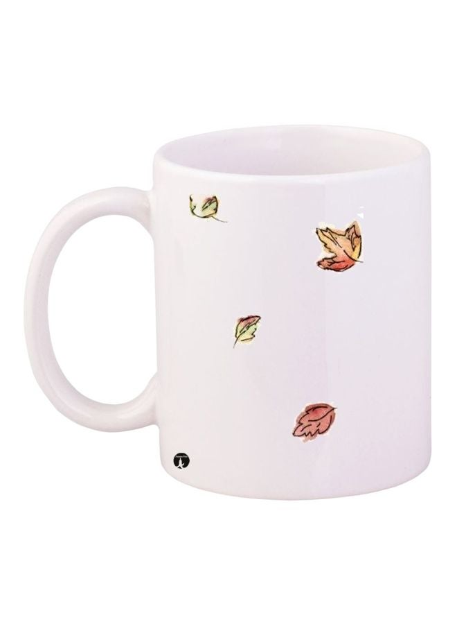 RYN Leaf Printed Coffee Mug White/Red/Green 11ounce