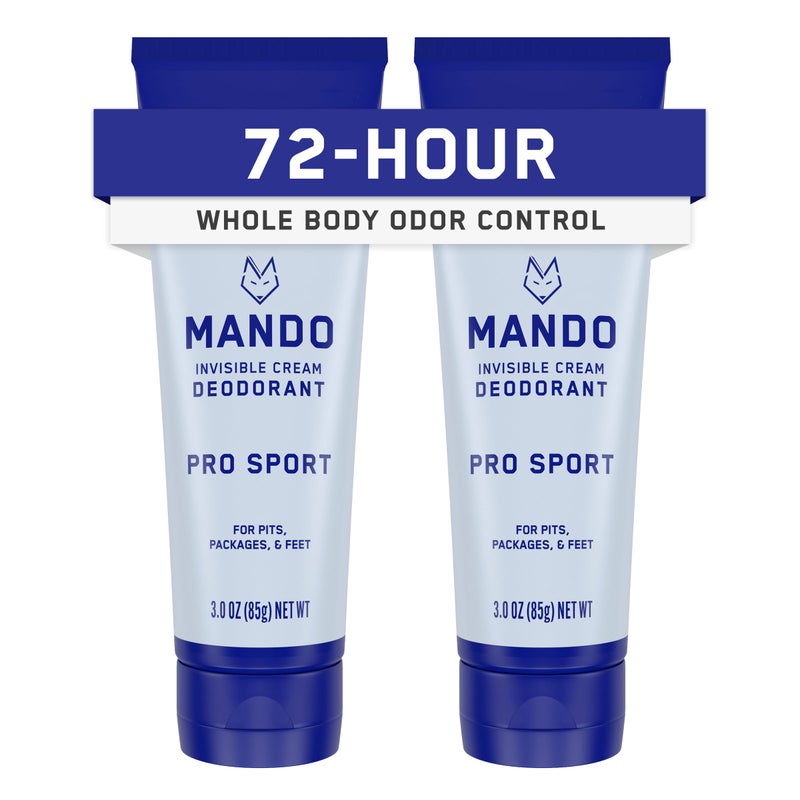 Mando Whole Body Deodorant For Men - Invisible Cream - 72 Hour Odor Control - Aluminum Free, Baking Soda Free, Skin Safe - 3 ounce (Pack of 2) - Pro Sport - Image 1