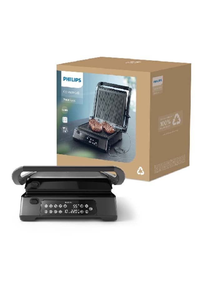 Philips 1800-2200W Precision Digital Control Temperature Probe Contact Grill Black 17.7 x 37.5 x 35.4 cm HD6307/70 2200 W HD6307/70 Black - Image 5