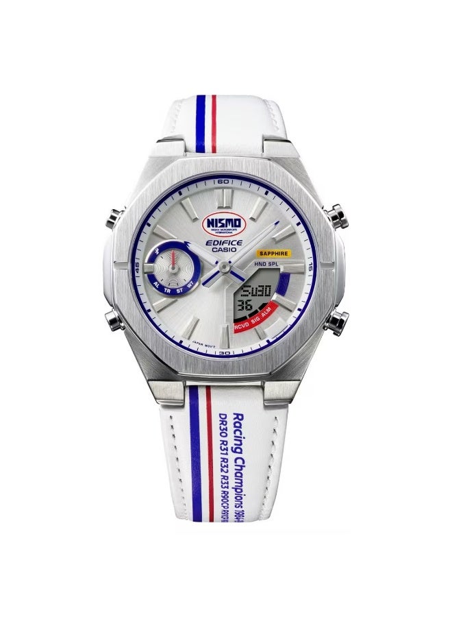 CASIO ساعة كاسيو إيديفيس نيسمو هيريتاج إيديشن الذكية ECB‑S10NIS‑7AJR، 43 مم، قرص فضي مع تفاصيل ثلاثية الألوان حمراء وزرقاء، مقاومة للماء حتى 100 متر - Image 2