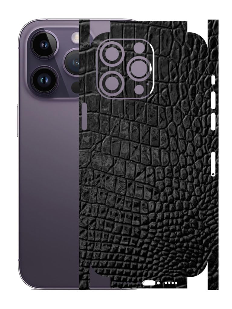 AtOdds - Full Body Back Screen Guard Protector Film - 3D Textured Lamination Wrap Skin Sticker for iPhone 14 Pro Max | Scratchproof Matte Finish (Design - Black Crocodile) - Image 1