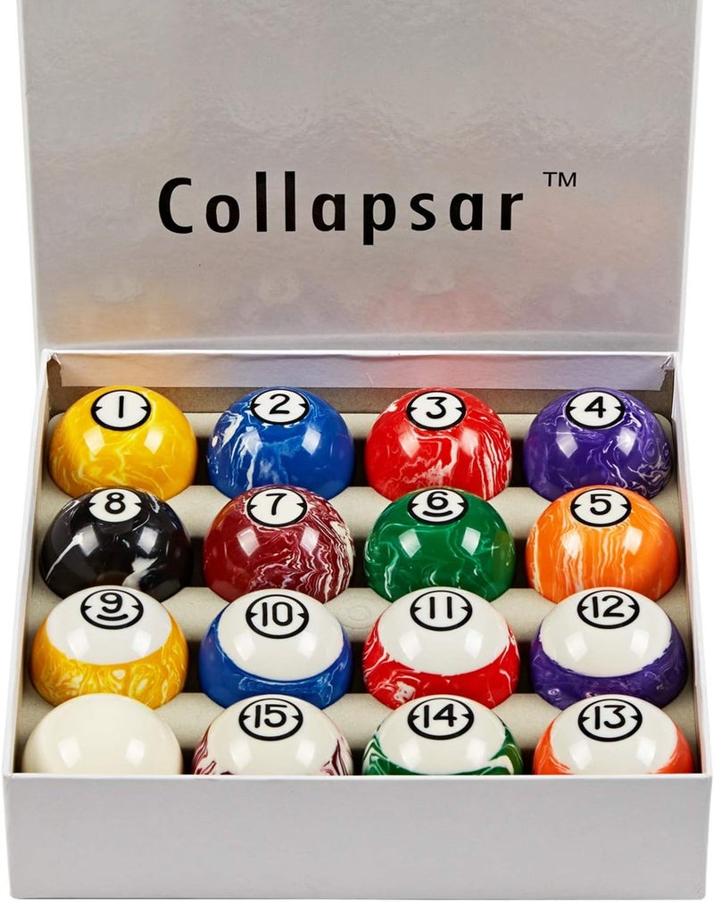 Collapsar Deluxe 2-1/4" Billiard Pool Balls Marble-Swirl Style Billiards Ball Complete 16 Ball Set (Several Style Available) - Image 2