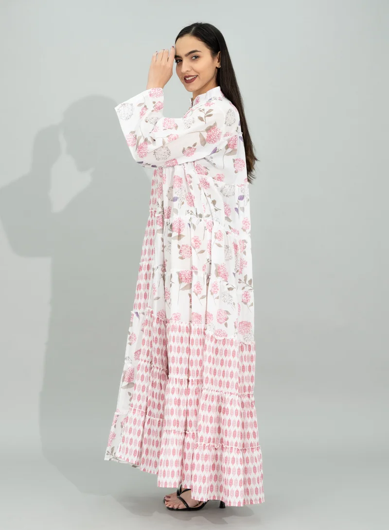 IKKXA Floral Flared Sleeves Pattern Jalabiya CJ1105 Pink