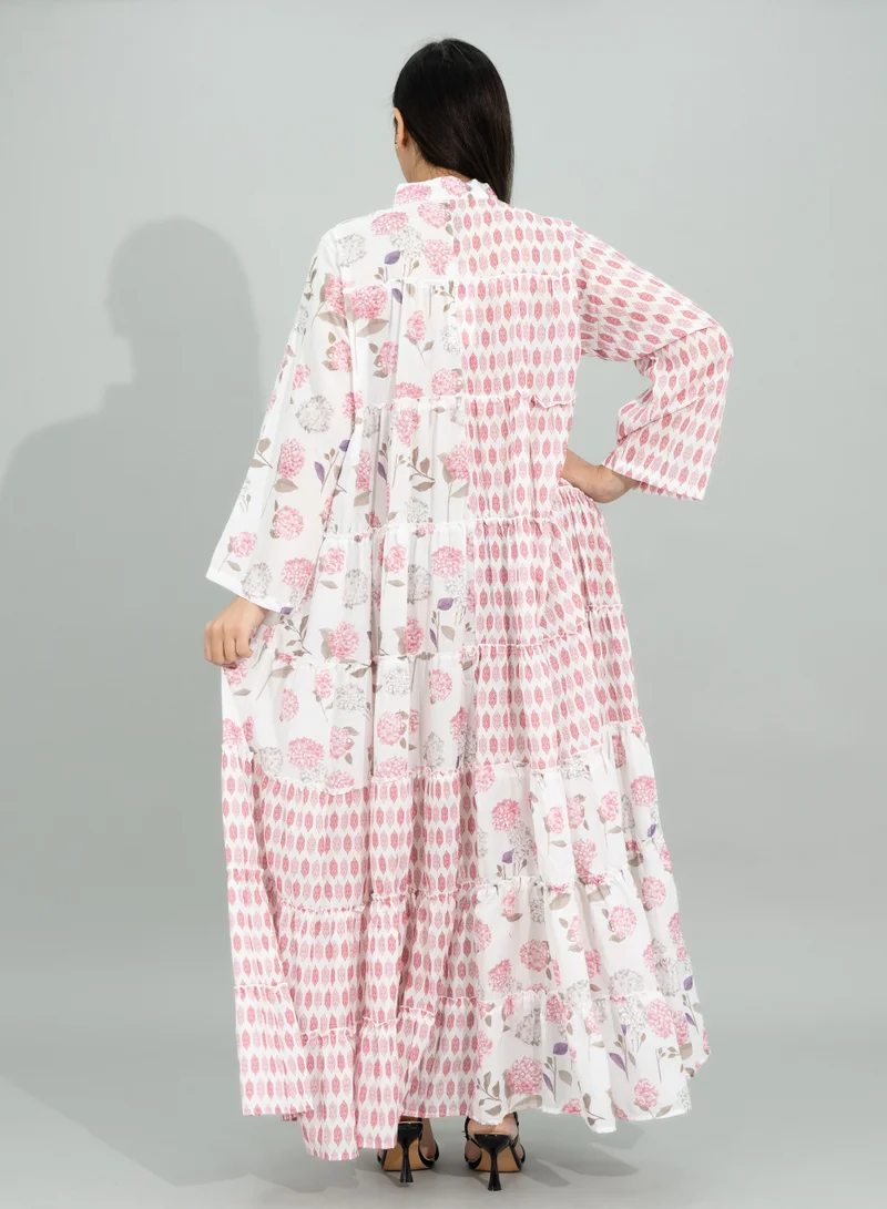 IKKXA Floral Flared Sleeves Pattern Jalabiya CJ1105 Pink