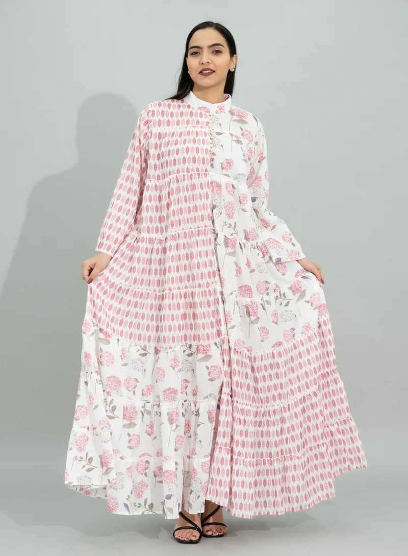 IKKXA Floral Flared Sleeves Pattern Jalabiya CJ1105 Pink