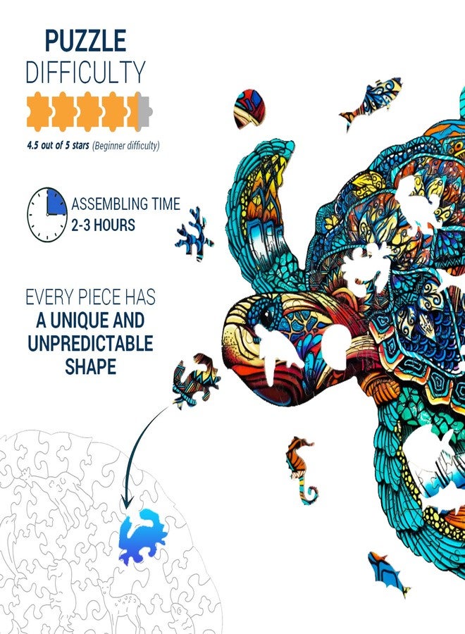 Jigfoxy Wooden Puzzles for Adults, Sea Turtle Wooden Jigsaw Puzzles for Adults Kids, Unique Animal Shape Wood Cut Puzzles, Christmas Thanksgiving Gifts for Family Turtle Lover (S-9.1 * 7.7in-100pcs) - Image 3