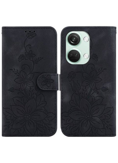 Case Cover For For OnePlus Nord 3 Lily Embossed Leather Phone Case(Black)