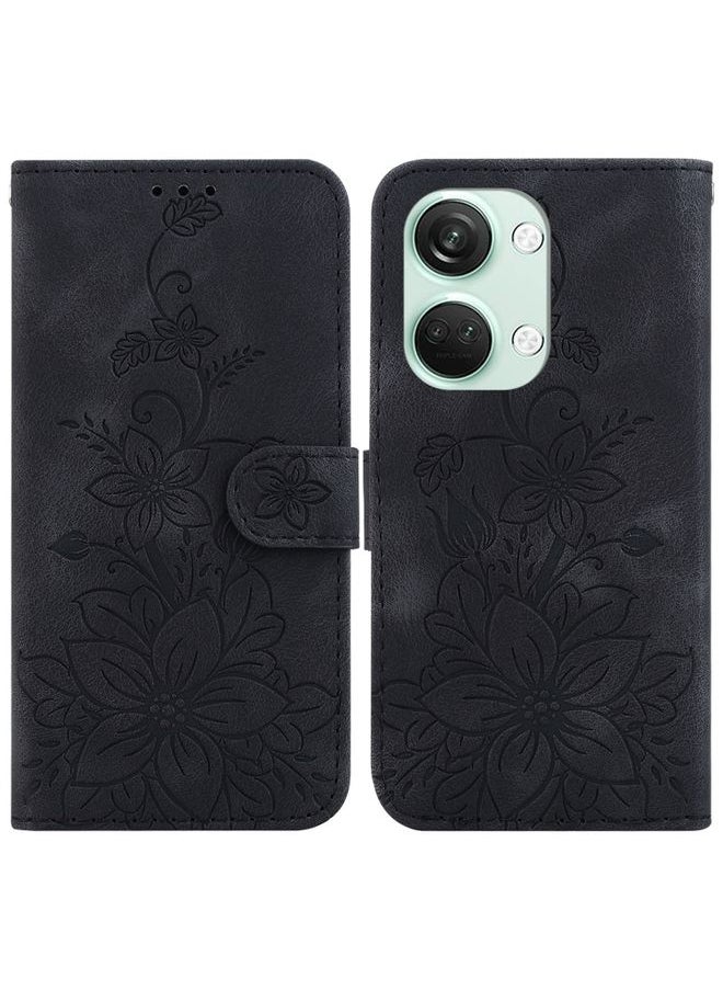 HuHa - Case Cover For For OnePlus Nord 3 Lily Embossed Leather Phone Case(Black) - Image 1